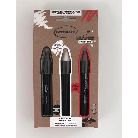 GOODMARK - 3 schmink potloden wit, zwart, rood - Schmink > Potloden